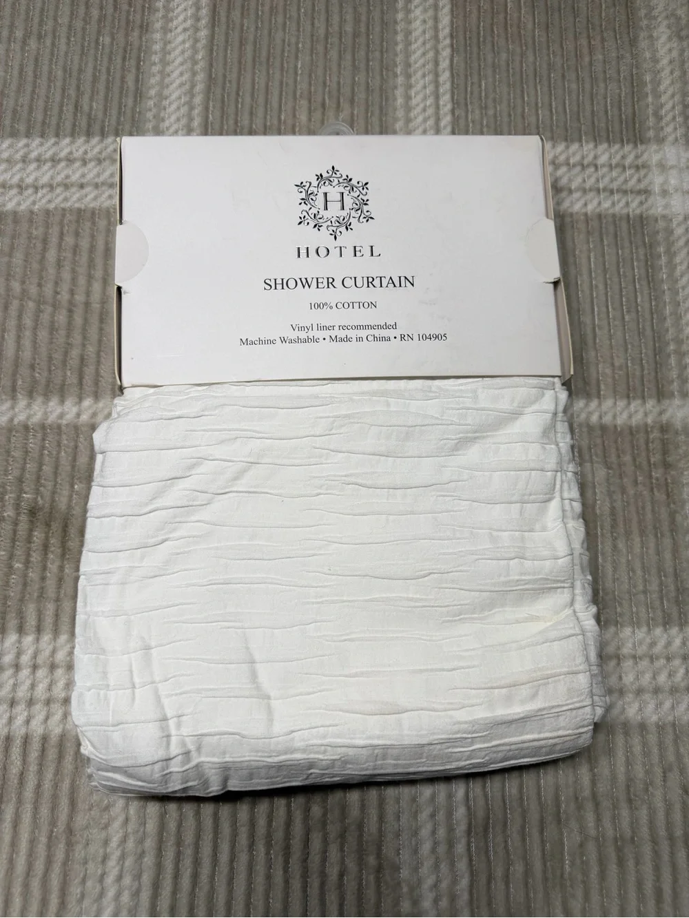 Hotel Collection White Textured 100% Cotton Shower Curtain